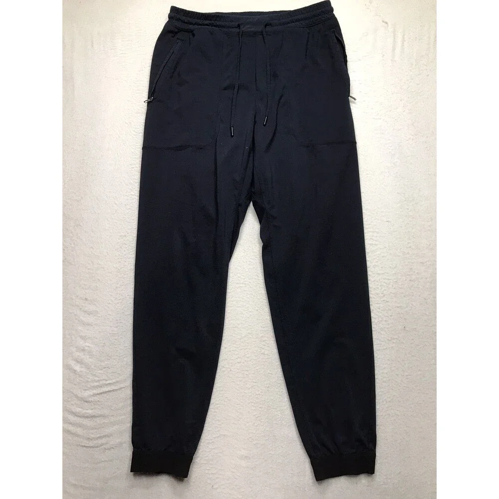LULULEMON ABC Jogger Men L (32x30) Navy Drawstring Stretch Cuffs C50416 *hole